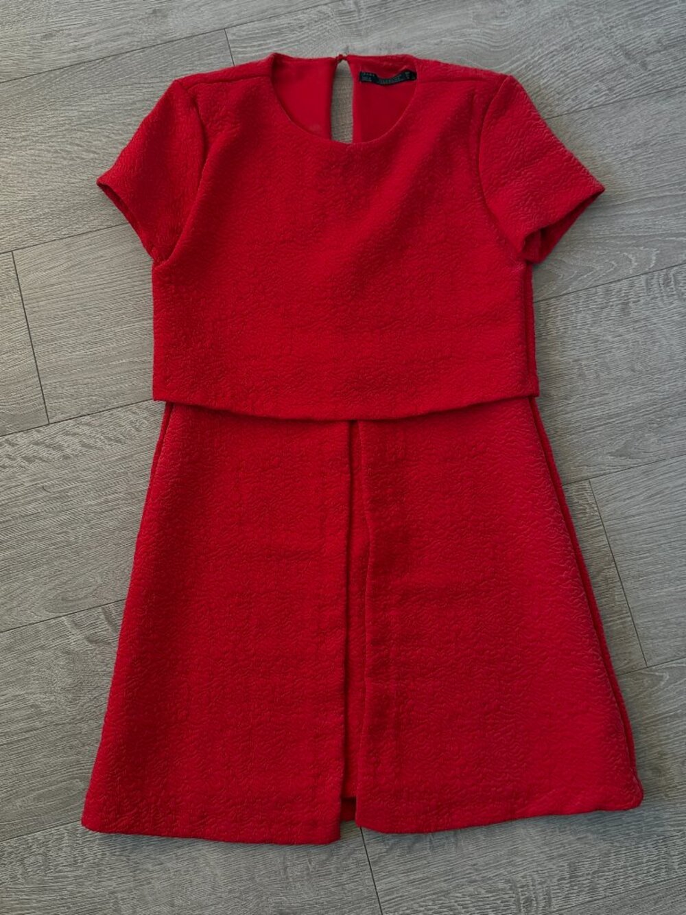 Zara Trafaluc Red Textured Overlay A-Line Dress Size Small